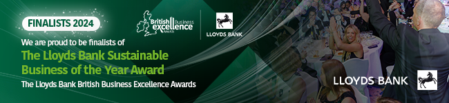 Banner showing the text "We are proud to be finalists of The Lloyds Bank Sustainable Business of the Year Award" with the Lloyds Bank loho