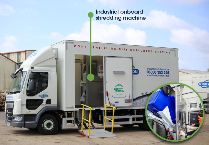 Image showing the onboard industrial shredder inside a specialist shredding vehicle.