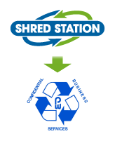 Shred Station logo and PW Confidential logo